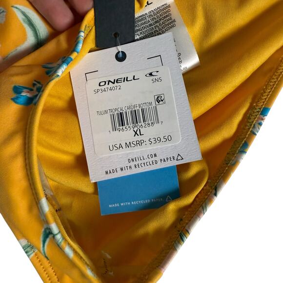O’Neill Tulum Tropical Yellow Floral Print Cardiff Bikini Swimsuit Bottoms XL - Picture 6 of 8